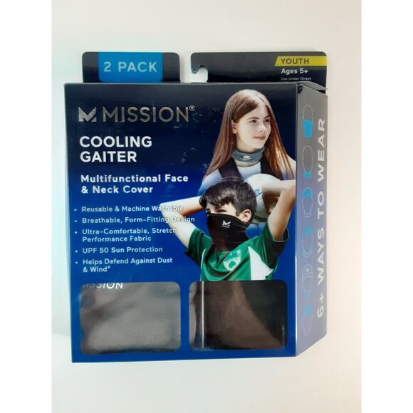 Mission Cooling Gaiter New Multifunctional Face/Neck Cover YOUTH 2 Pack - Picture 1 of 2